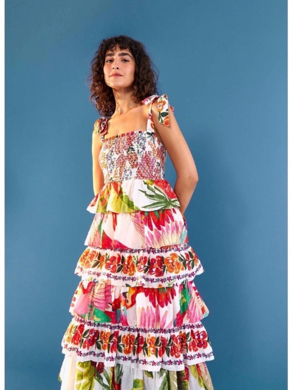 NWT FARM Rio Mixed White  Tiered Floral Maxi Dress